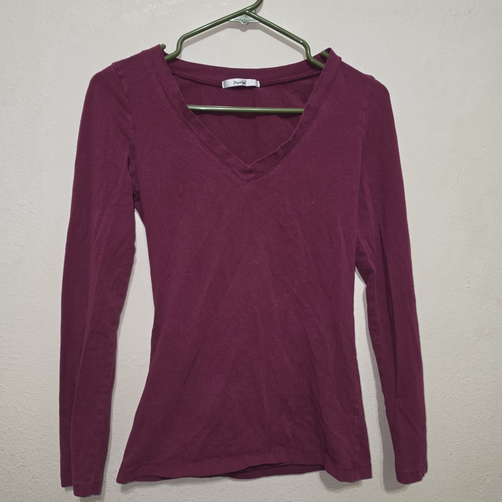 Papaya Long Sleeve V-Neck Top in Burgundy